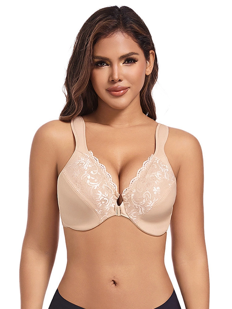 Ultra-Thin Lace Front Closure Push-Up Bra with Underwire