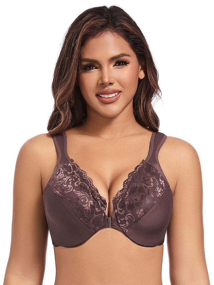 Ultra-Thin Lace Front Closure Push-Up Bra with Underwire