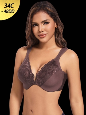 Ultra-Thin Lace Front Closure Push-Up Bra with Underwire