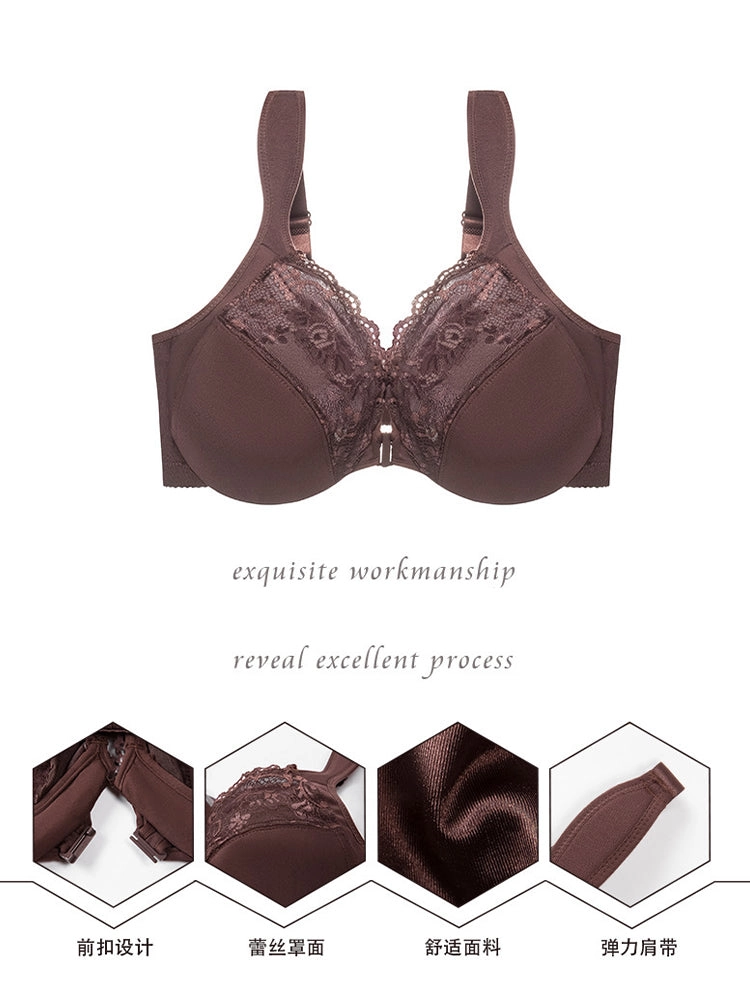 Ultra-Thin Lace Front Closure Push-Up Bra with Underwire