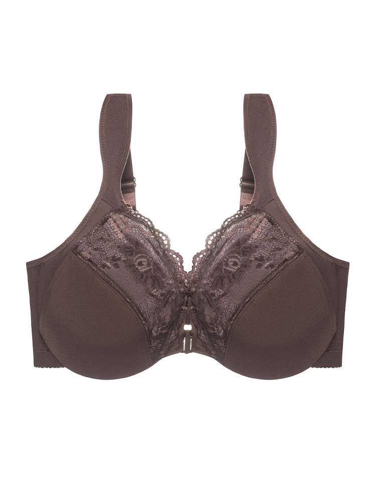 Ultra-Thin Lace Front Closure Push-Up Bra with Underwire