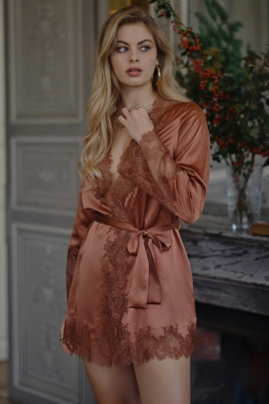 Valerie Short Silk Kimono with Lace