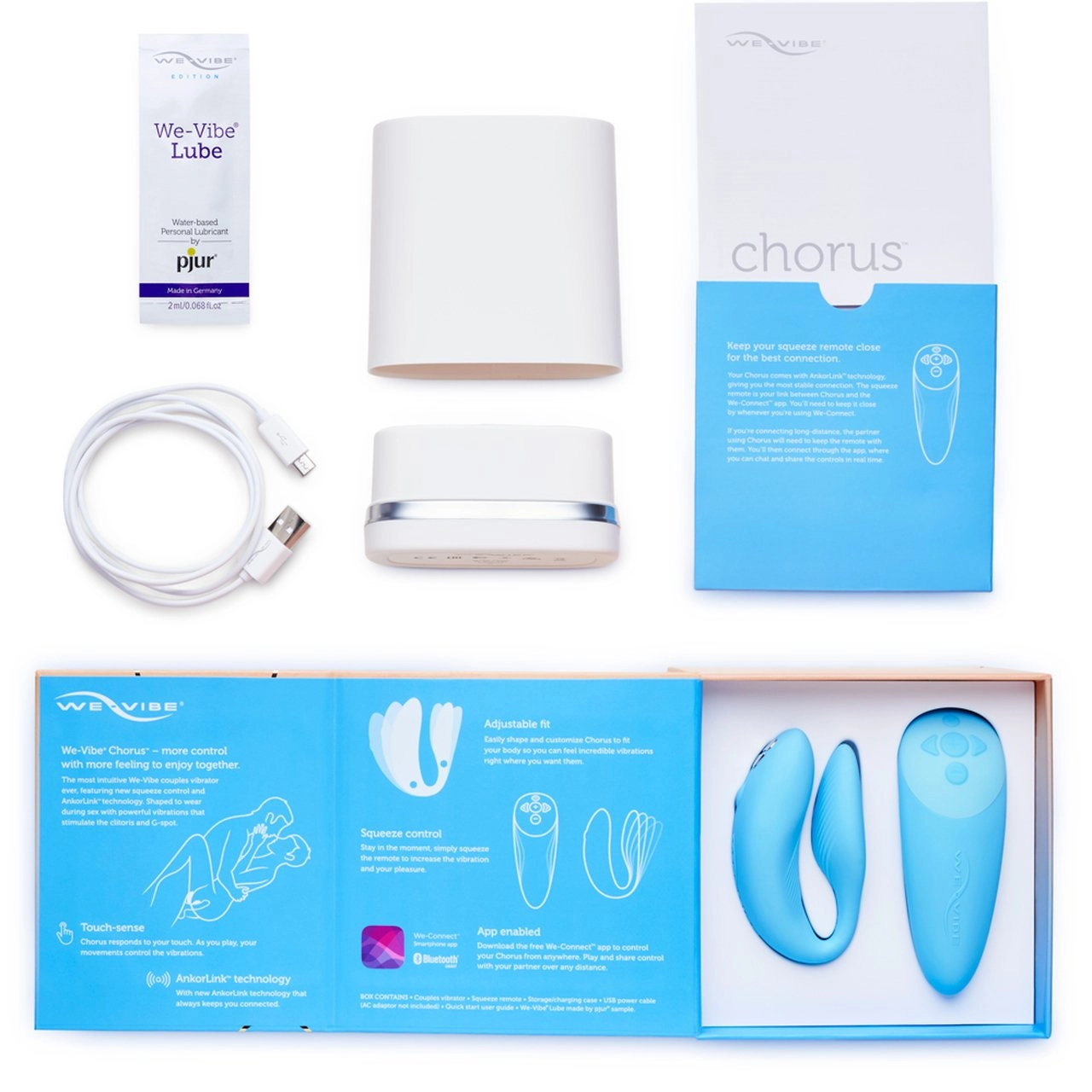 We-Vibe Chorus 10-function Hands-free App-connected Silicone Couples Vibrator with Squeeze Remote Blue