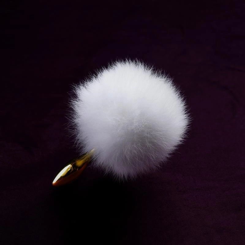 White Fox Fur Bunny Tail Small Butt Plug by UPKO