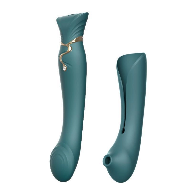 ZALO Queen Set G-spot PulseWave 17-function App-controlled Rechargeable Silicone Vibrator with Suction Sleeve Jewel Green